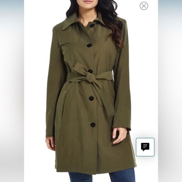 Ellen Tracy Water Repellent Belted Trench Coat Olive Green Size XL NWT - Picture 1 of 9